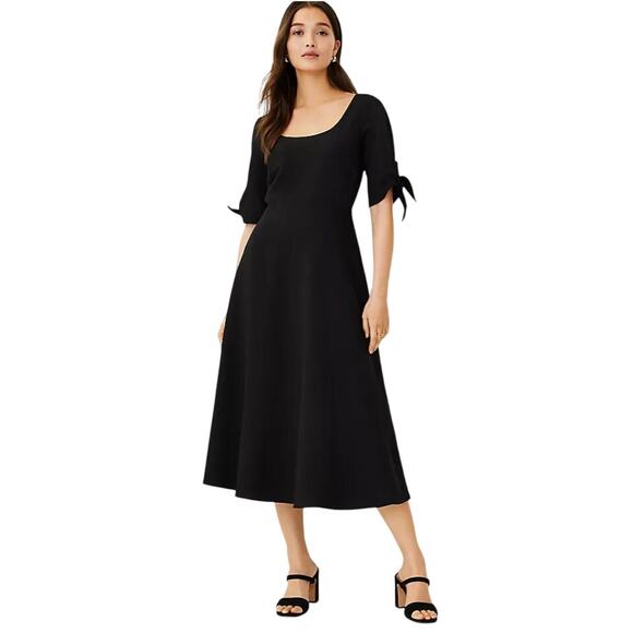 Women’s Linen Blend Black Midi Dress Coastal Minimalist OldMoney work to evening - Picture 1 of 14